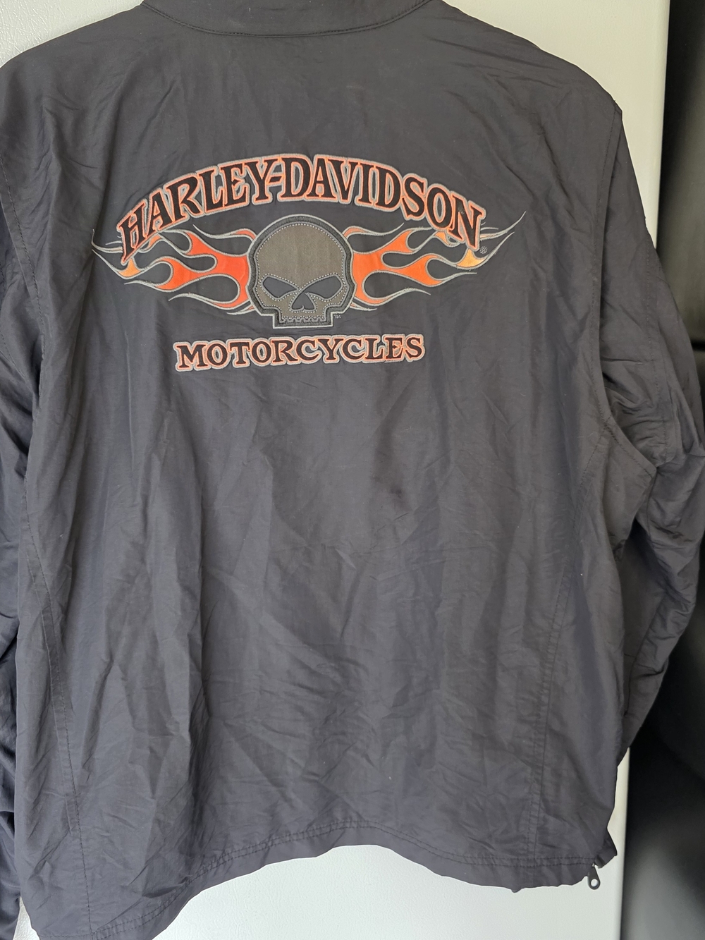 Harley Davidson Skull Flames Windbreaker Jacket Mens XL Black
